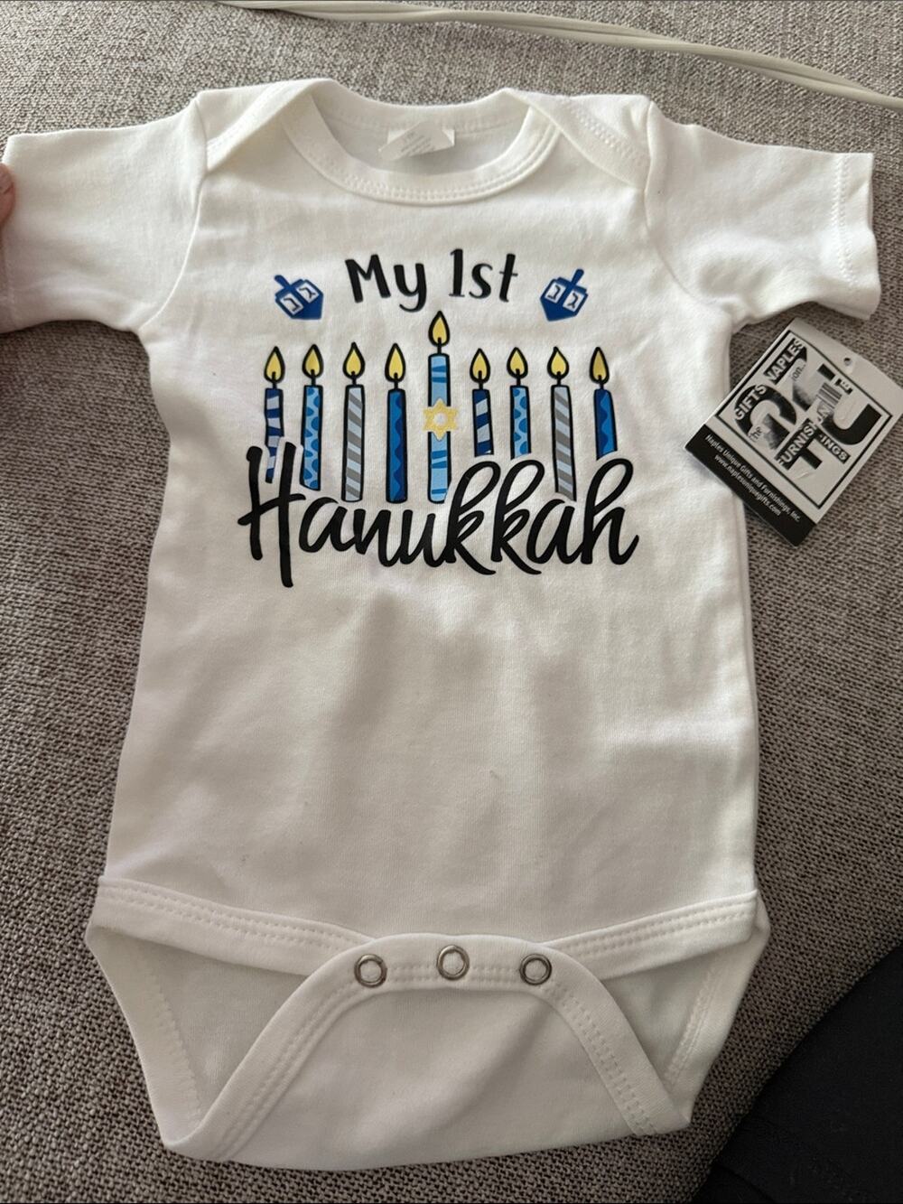 🗽NWT My 1st Hanukkah White Baby One-Piece Bodysuit - Blue Candle Design
